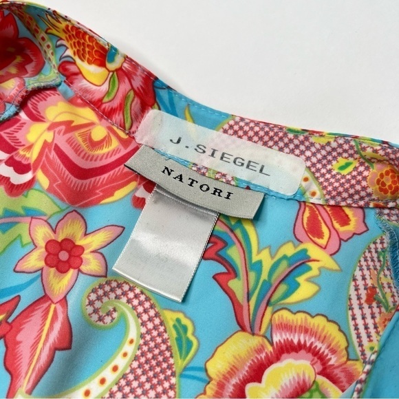 Vintage Natori Blue Paisley Floral Zippered Long Sleeve House Sleep Lounge Dress - Picture 3 of 15